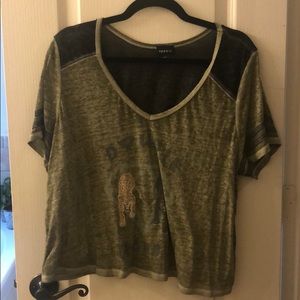 Double trouble olive green football crop tee